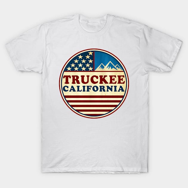 Truckee California Skiing Mountains Stars And Stripes Ski CA T-Shirt by TravelTime